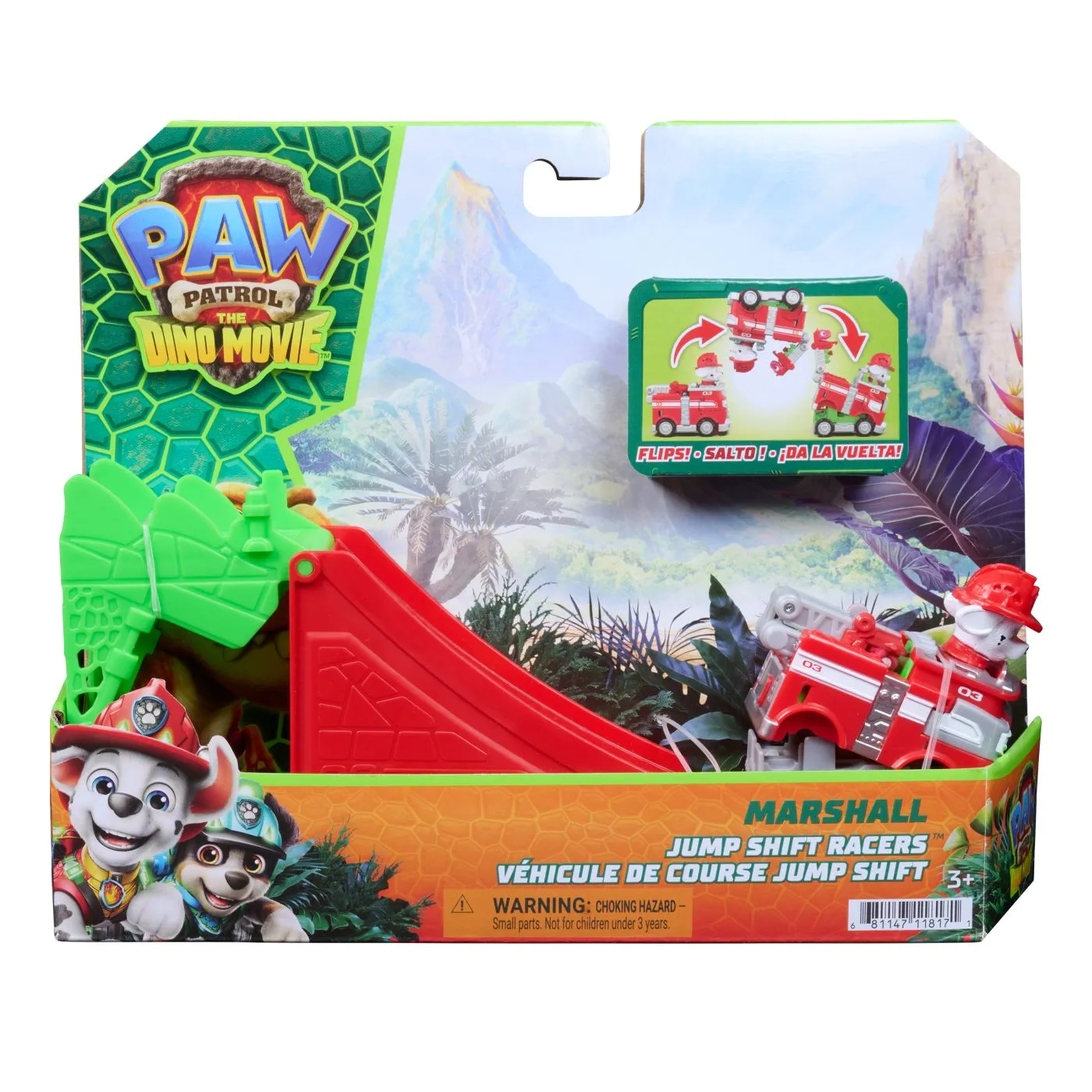 PATRULA CATELUSILOR FILMUL CU DINOZAURI SET VEHICUL CU RAMPA SI FIGURINA MARSHALL