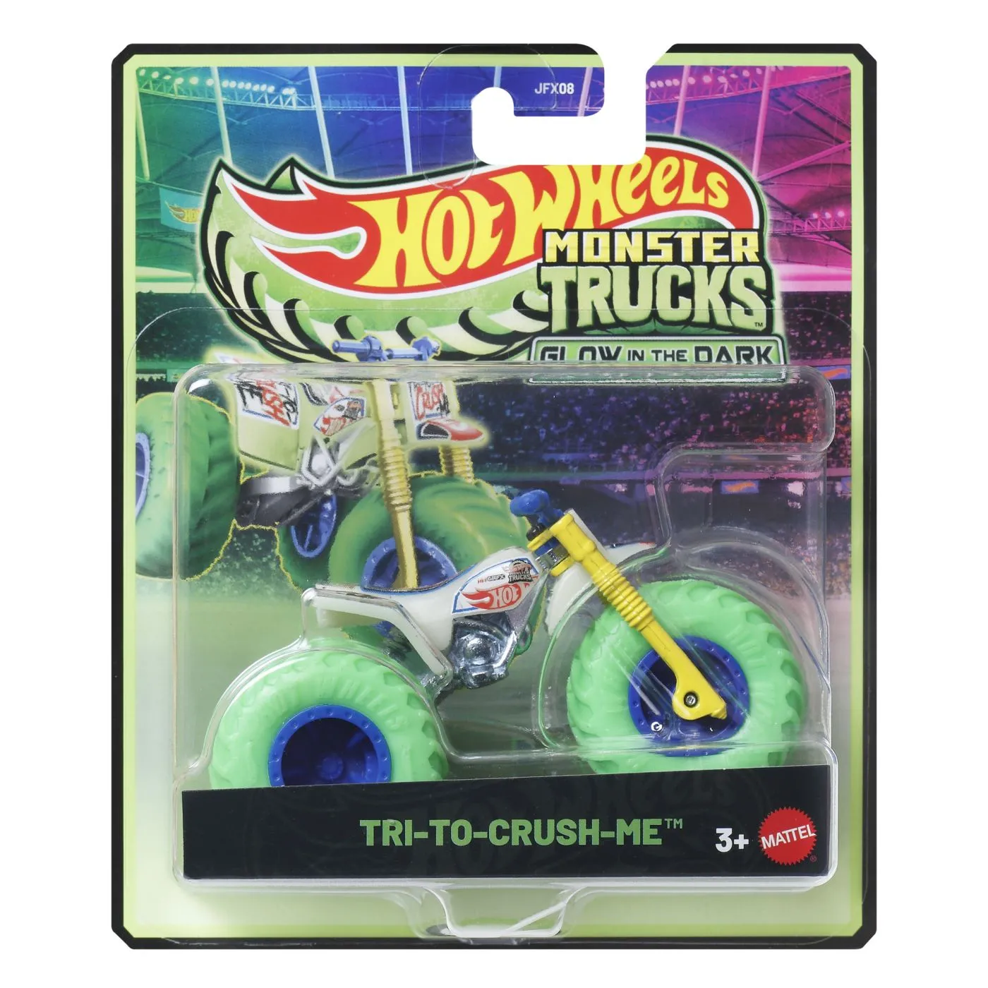 HOT WHEELS MONSTER TRUCK GLOW IN THE DARK MASINUTA TRI TO CRUSH ME SCARA 1 LA 64