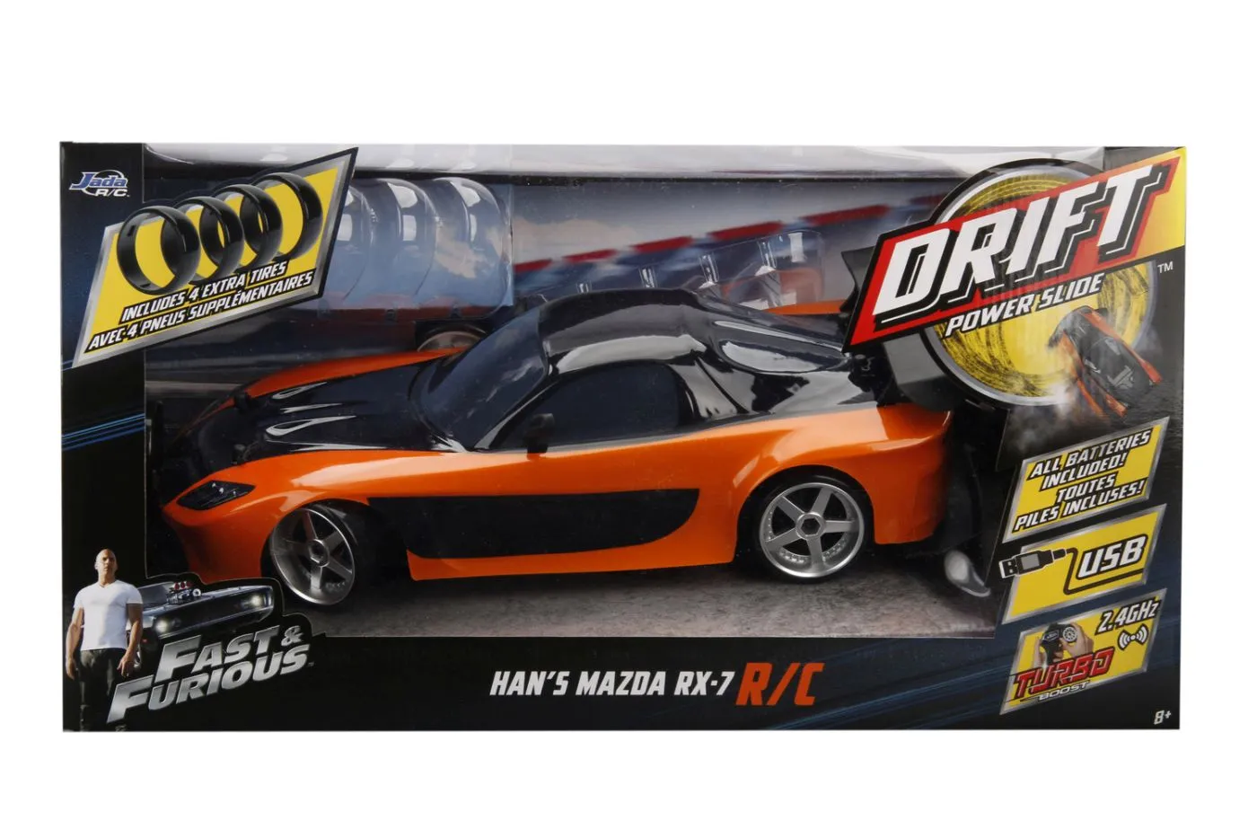 JADA FAST AND FURIOUS MASINUTA RC CU TELECOMANDA HANS MAZDA RX 7 SCARA 1 LA 10
